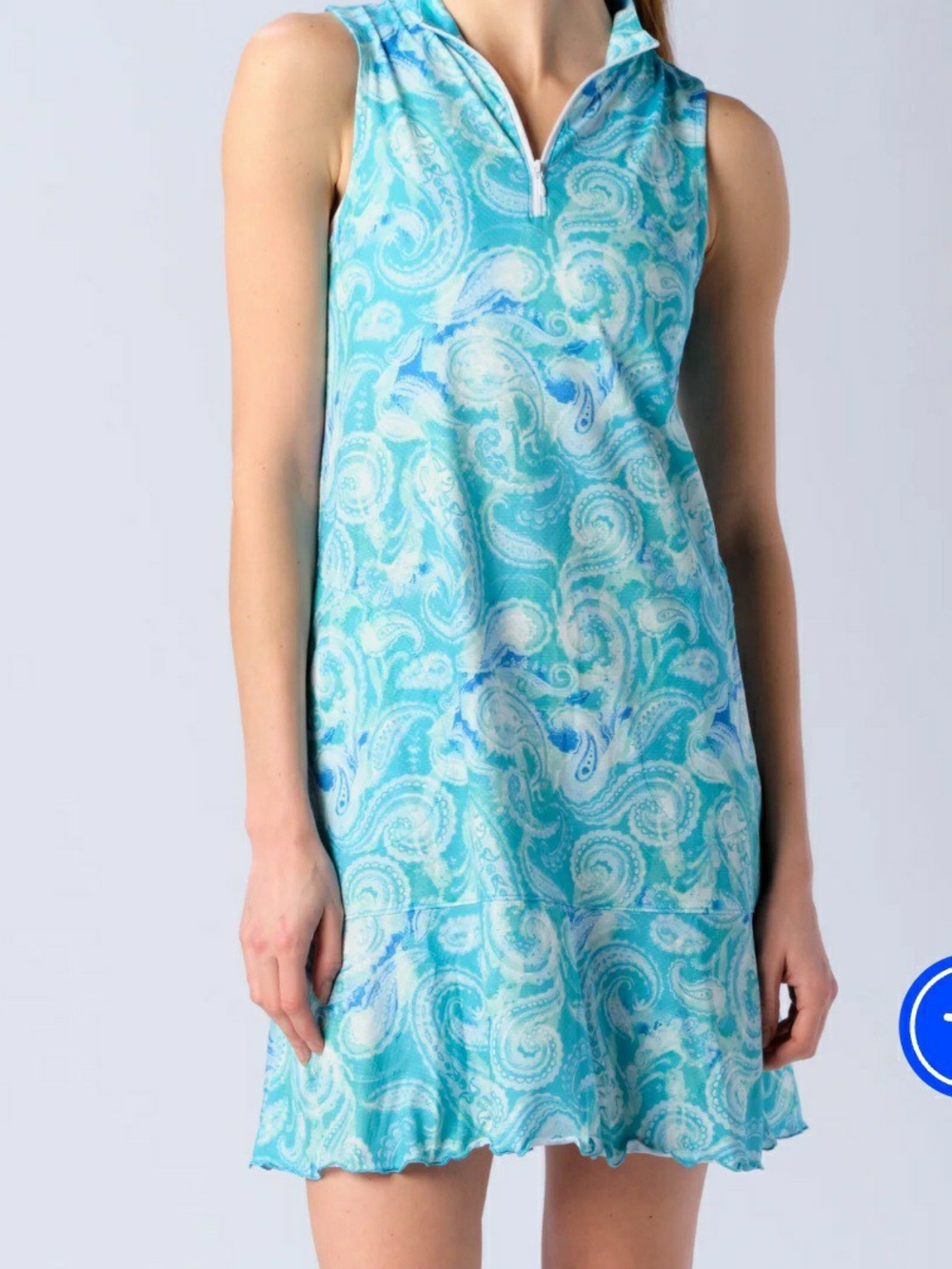 Sleeveless Aqua Paisley Hooded Swim Coverup